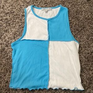 Blue and White Sleeveless Tank Top